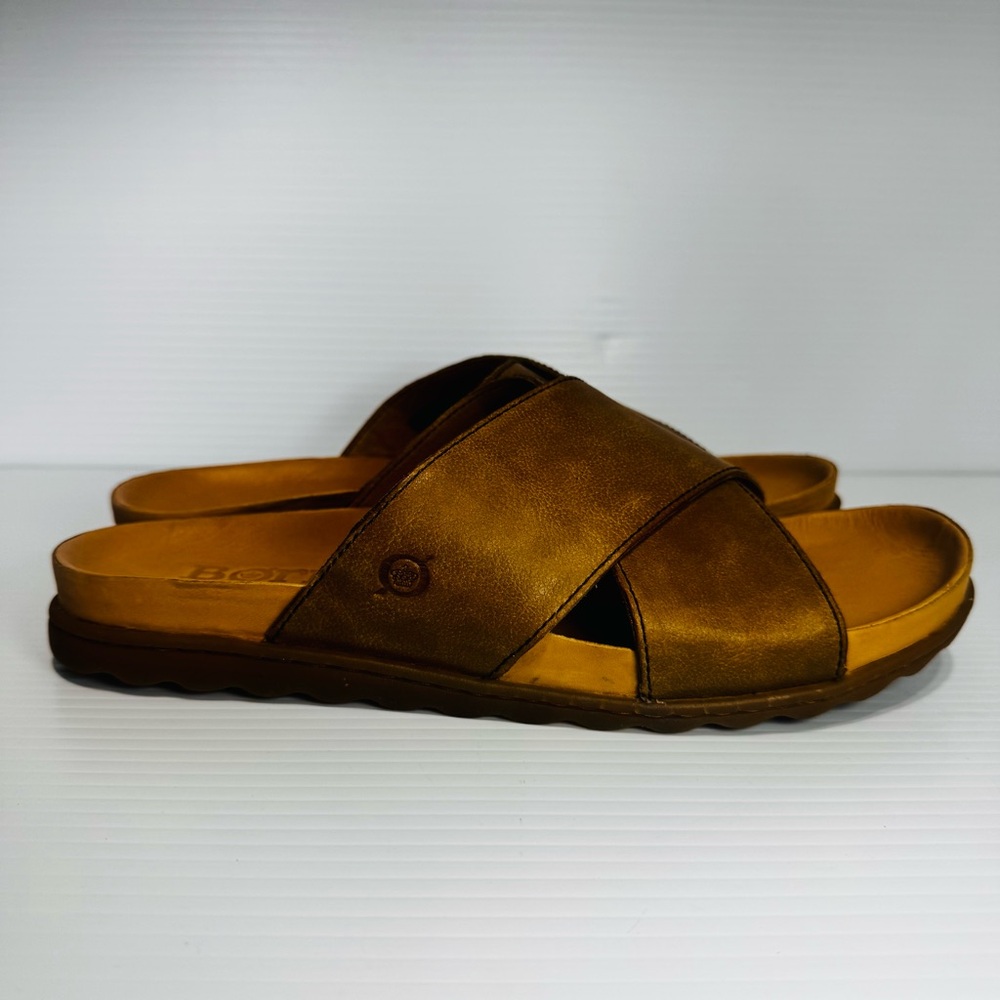Born Brown Leather Cross-Band Slide Sandals - Picture 7 of 15